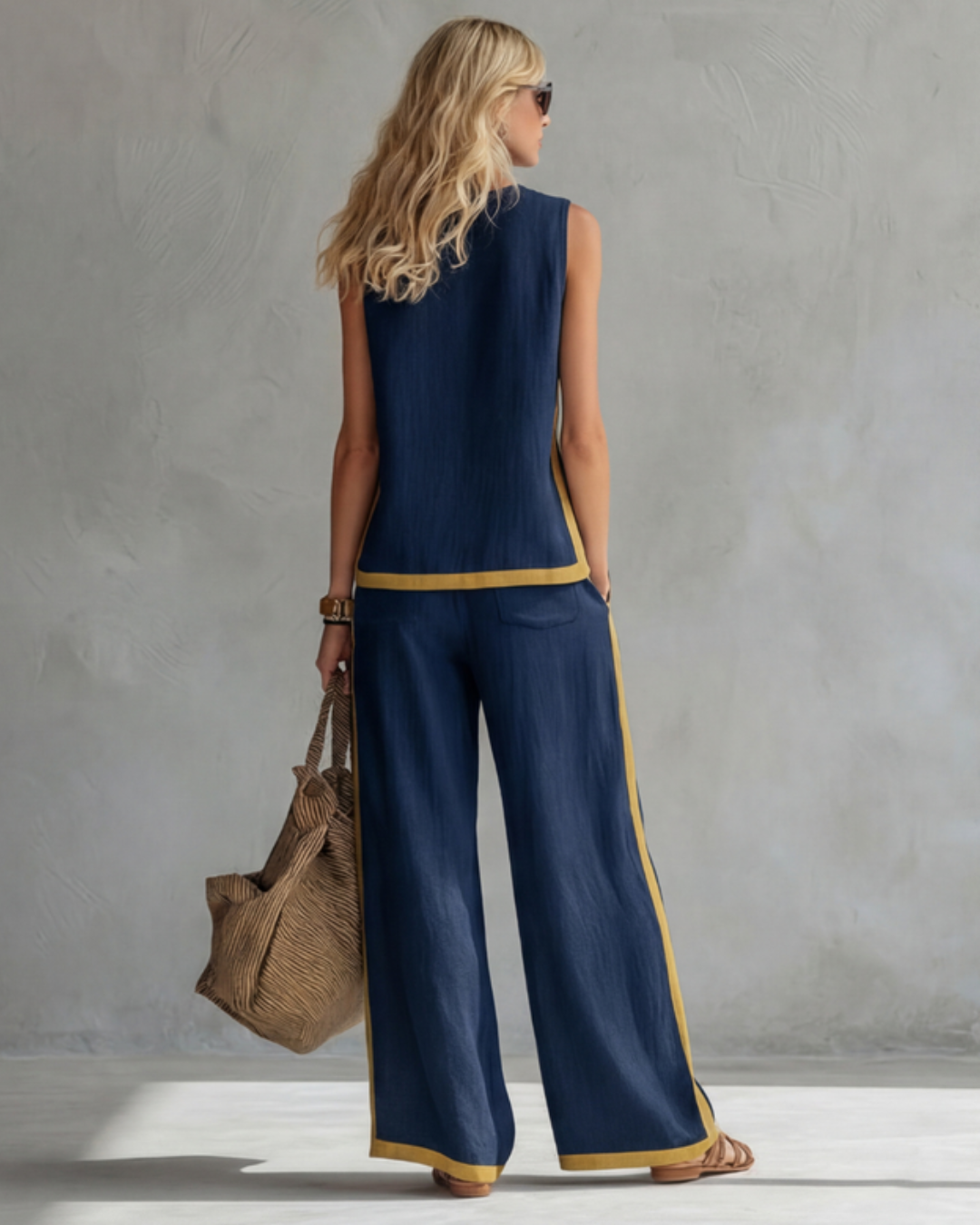 Leila | Conjunto Elegante de Algodón y Lino Azul Cielo