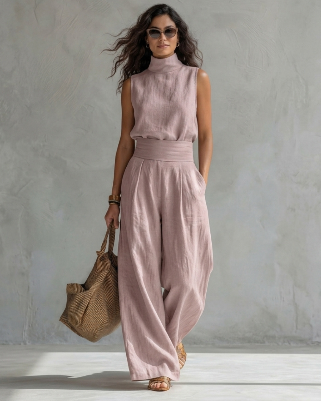 Maria | Conjunto Top y Pantalón Ancho Algodón Lino Blanco.