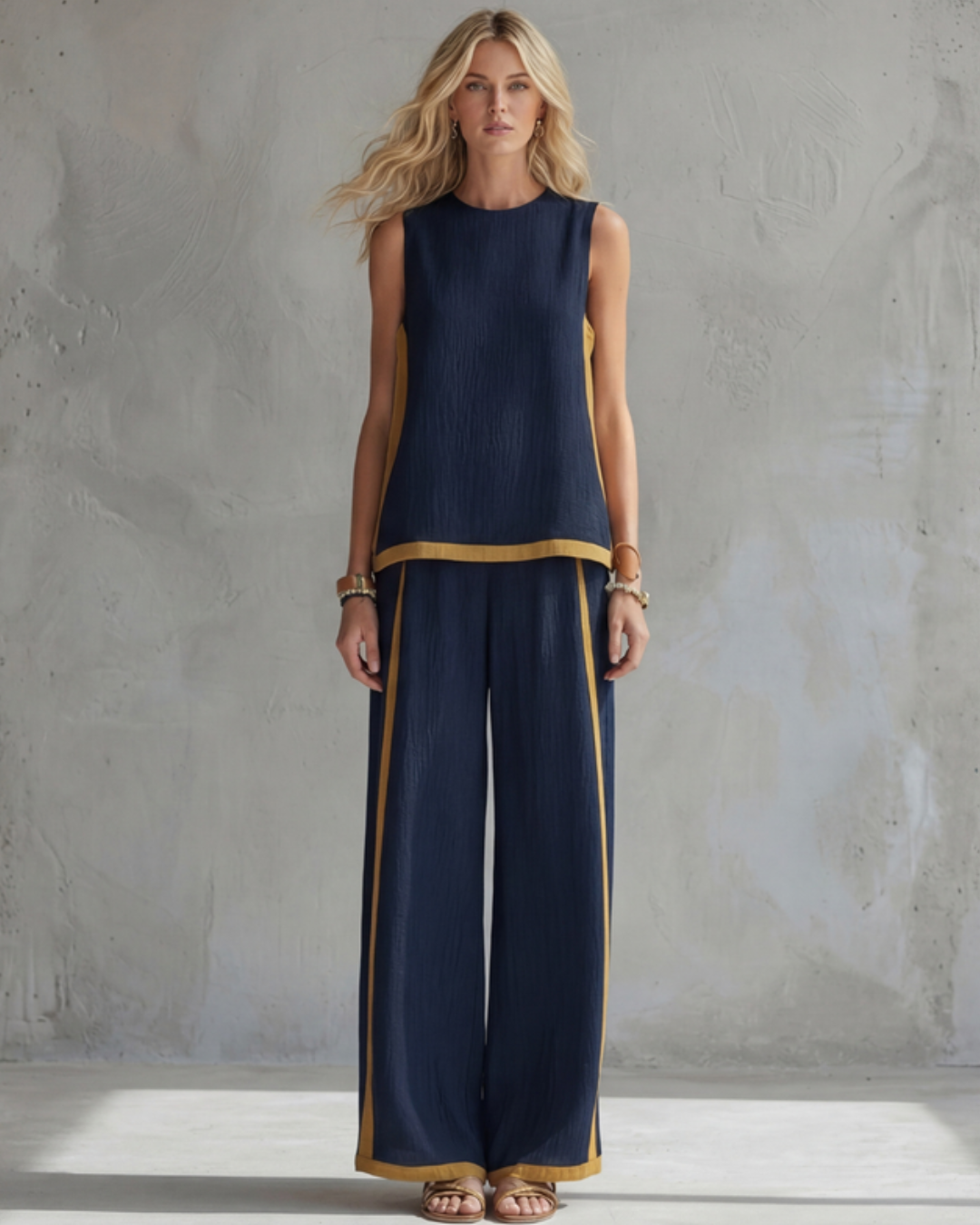 Leila | Conjunto Elegante de Algodón y Lino Azul Cielo