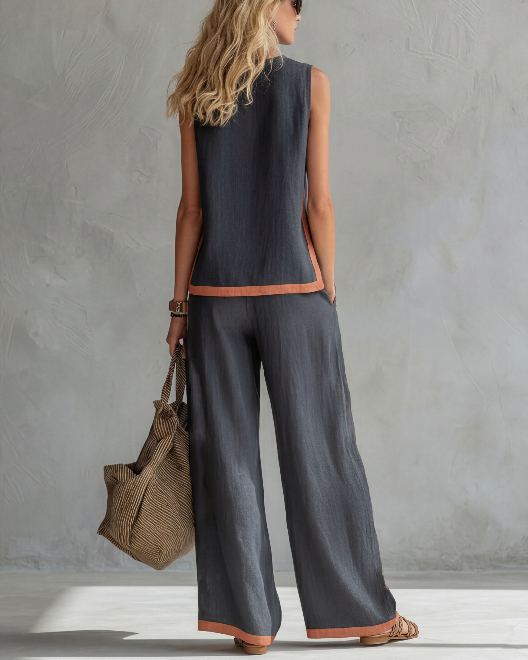 Leila | Conjunto Elegante de Algodón y Lino GRIS