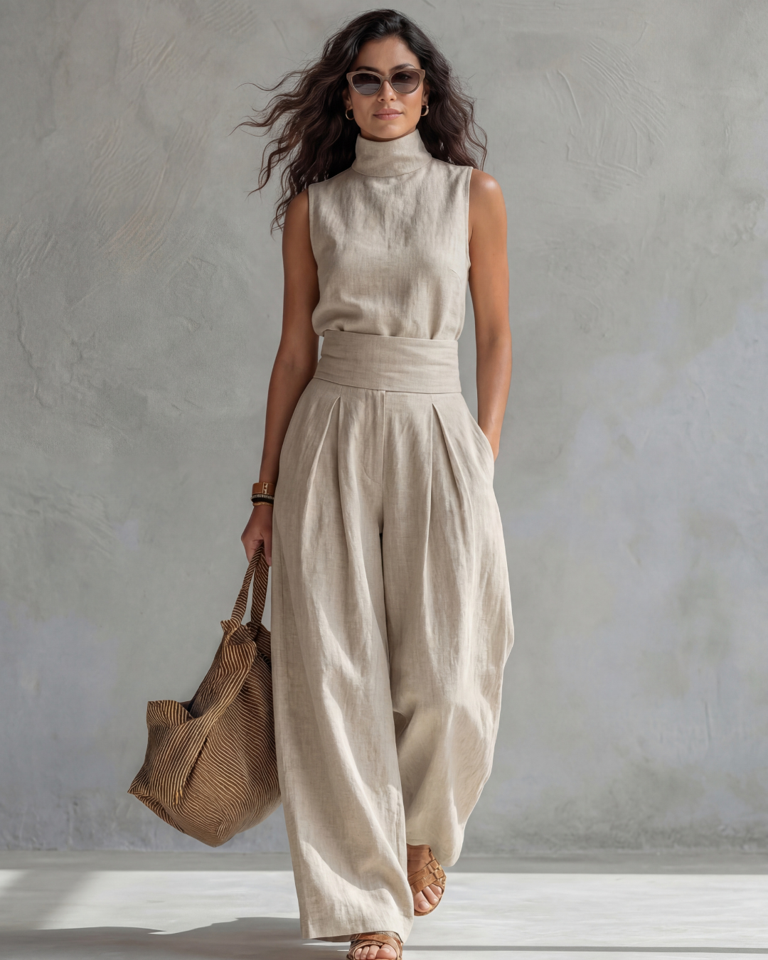 Maria | Conjunto Top y Pantalón Ancho Algodón Lino Blanco.