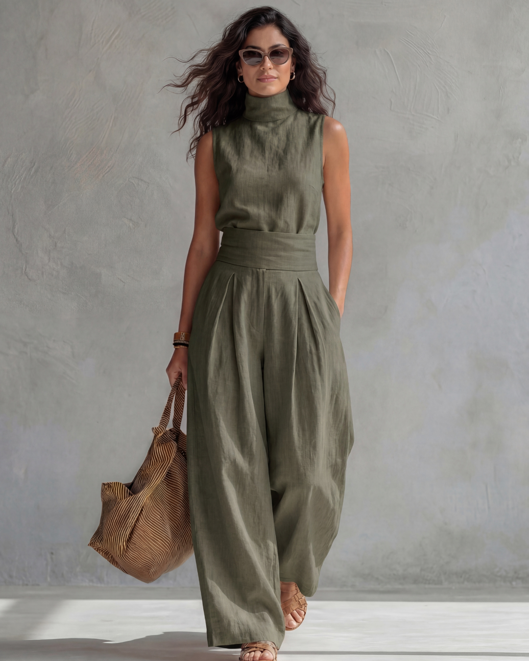 Maria | Conjunto Top y Pantalón Ancho Algodón Lino Blanco.