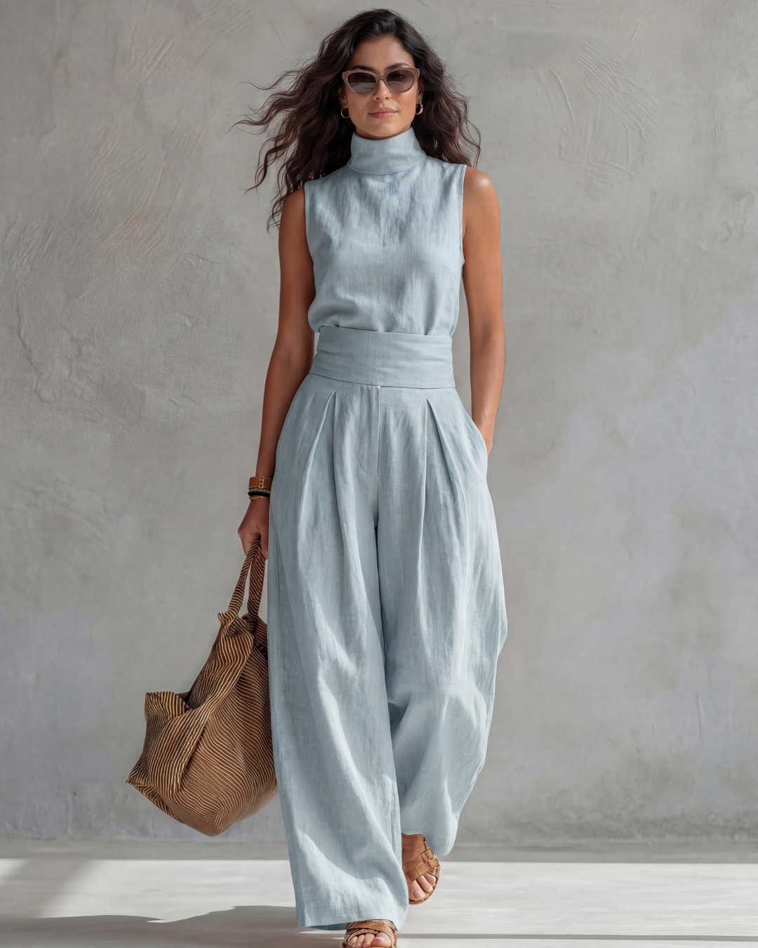 Maria | Conjunto Top y Pantalón Ancho Algodón Lino Blanco.